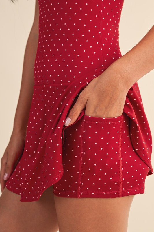 Red Polka Dot Drop Waist Athletic Dress