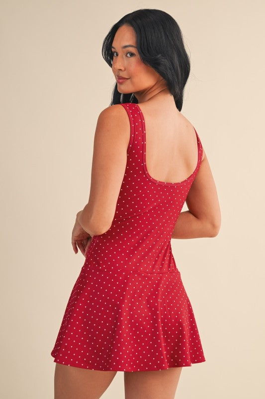 Red Polka Dot Drop Waist Athletic Dress
