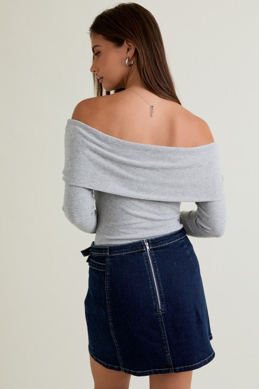 Grey Off-Shoulder Bodysuit