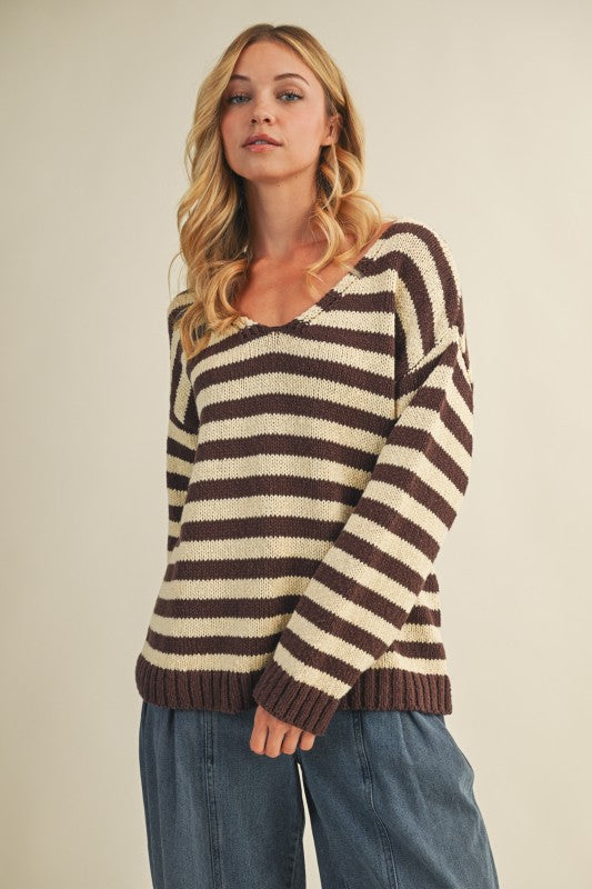 Dallas Stripe Sweater (Brown/White)