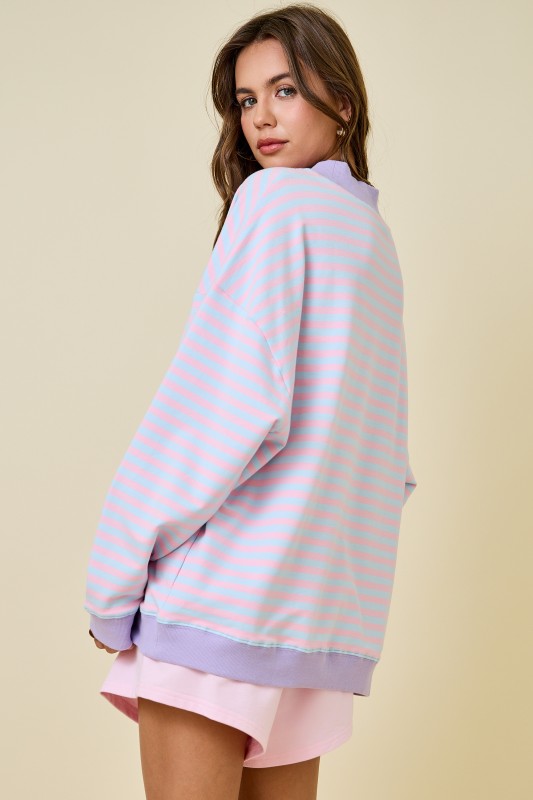 The Sugar Stripe Mockneck (Pink/Blue)