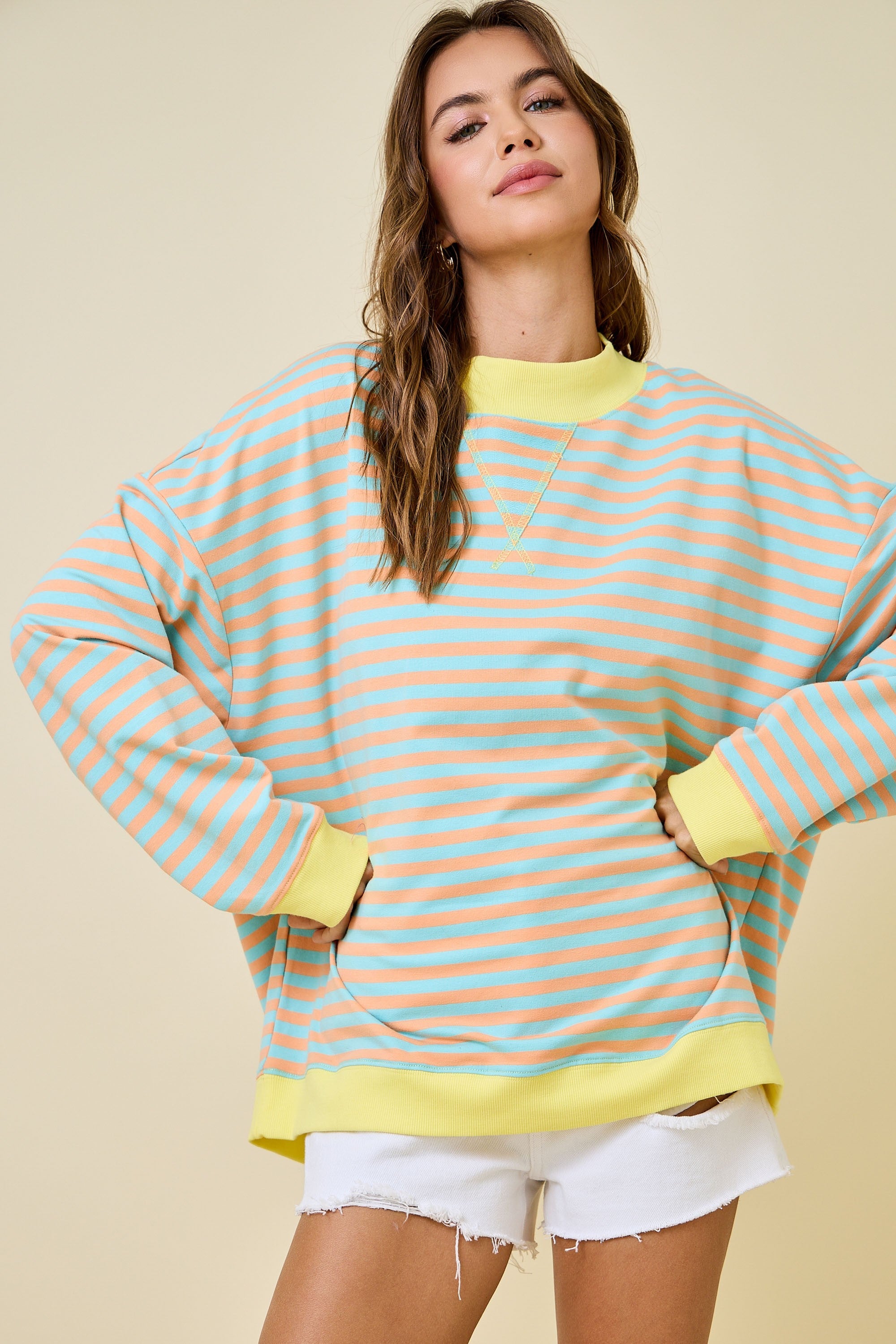 The Sugar Stripe Mockneck (Orange/Blue)