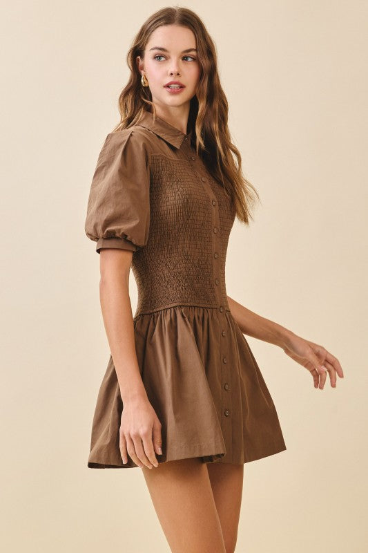 Chestnut Smocked Mini Dress