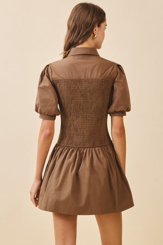 Chestnut Smocked Mini Dress