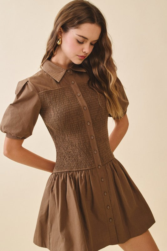 Chestnut Smocked Mini Dress