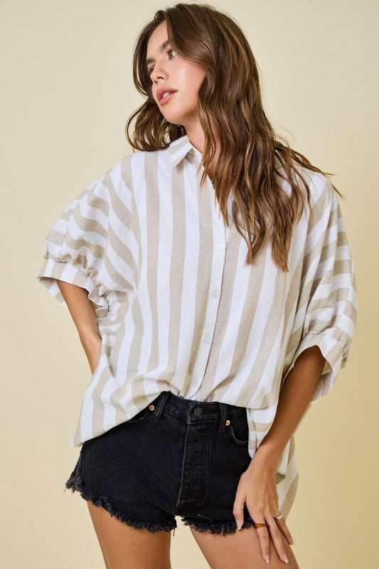 The Effortless Stripe Shirt (Taupe)