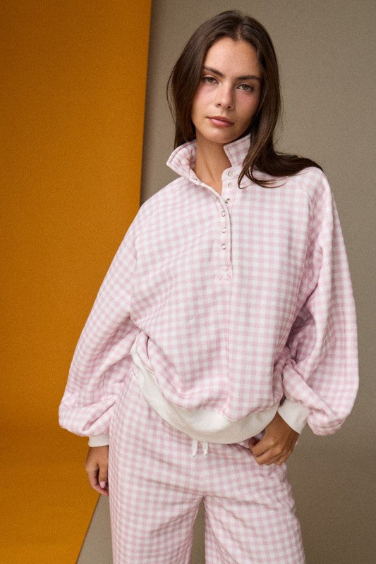 Pink Gingham Crewneck