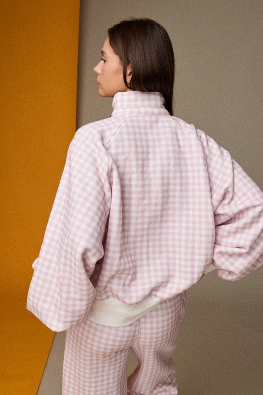 Pink Gingham Crewneck