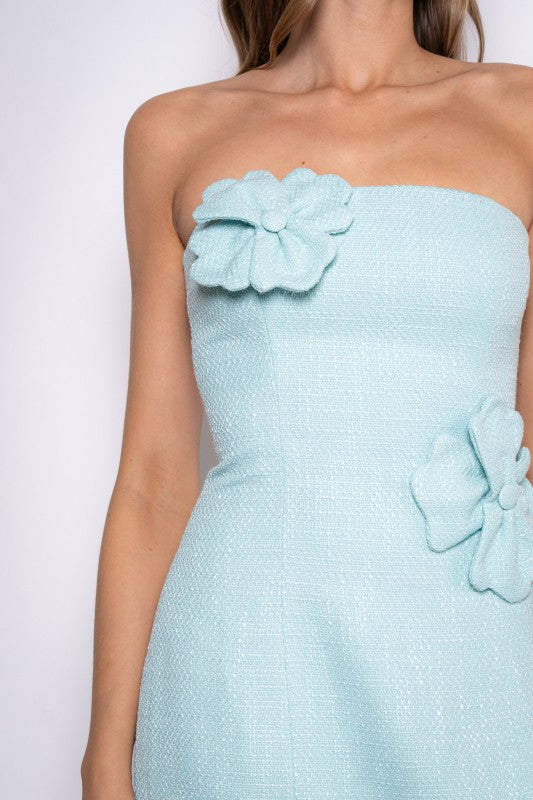 Aqua Flowers Mini Dress