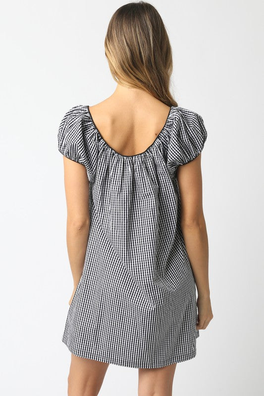 Babydoll Gingham Mini Dress (Black)