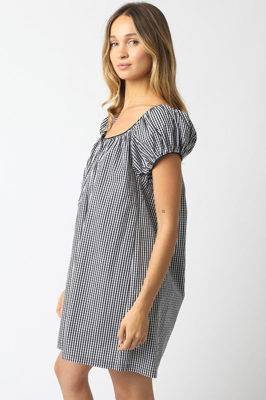 Babydoll Gingham Mini Dress (Black)