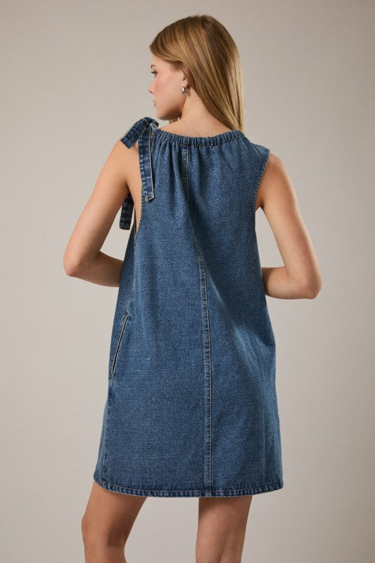 Tie Shoulder Denim Dress – Shop The Muse