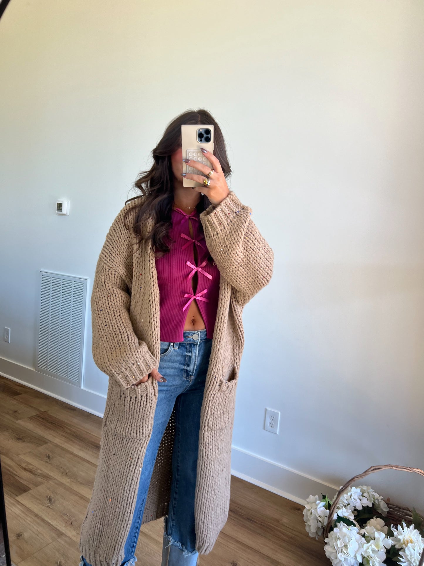 Multi-Color Sequin Chunky Long Knit Cardigan