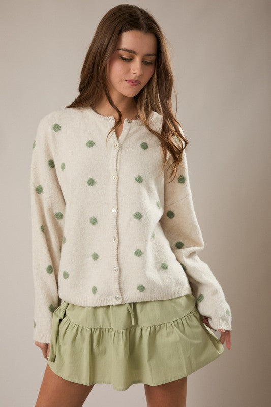 The Noelle Dot Cardi (Green)