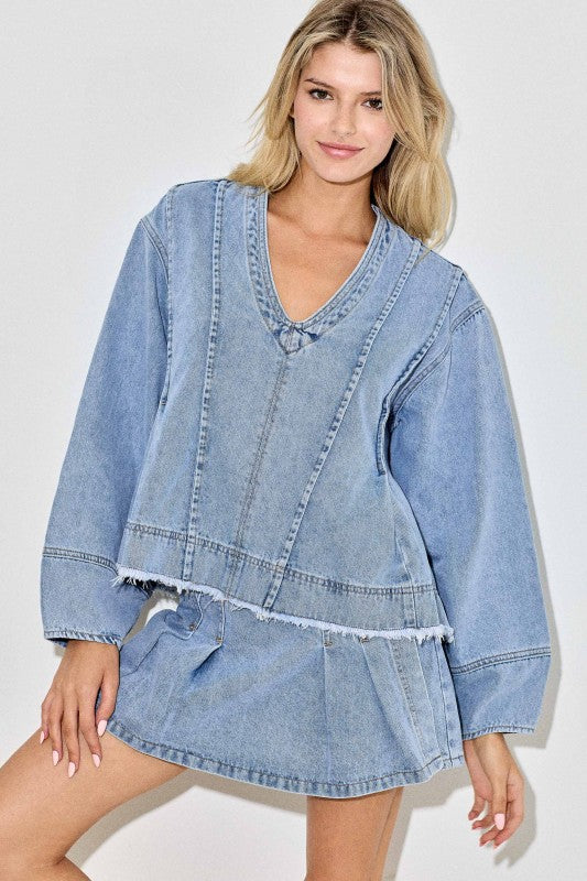 Frayed Hem Denim Top