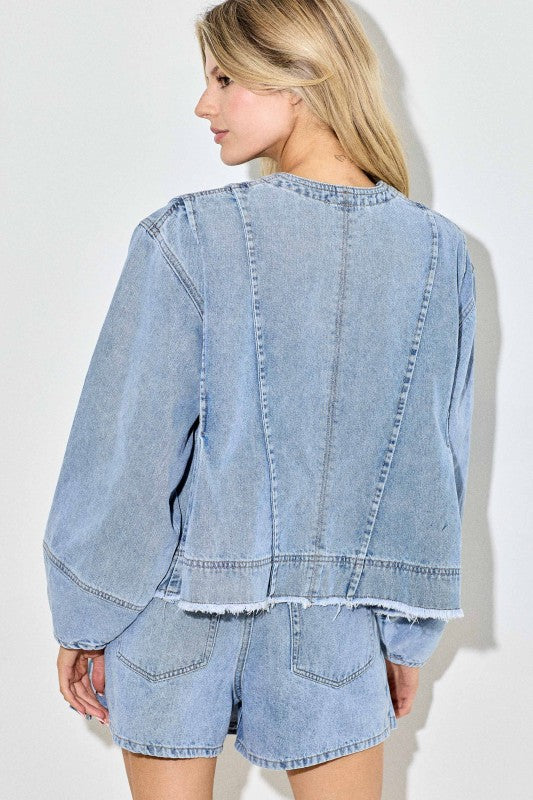 Frayed Hem Denim Top