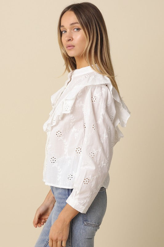White Ruffle Eyelet Blouse