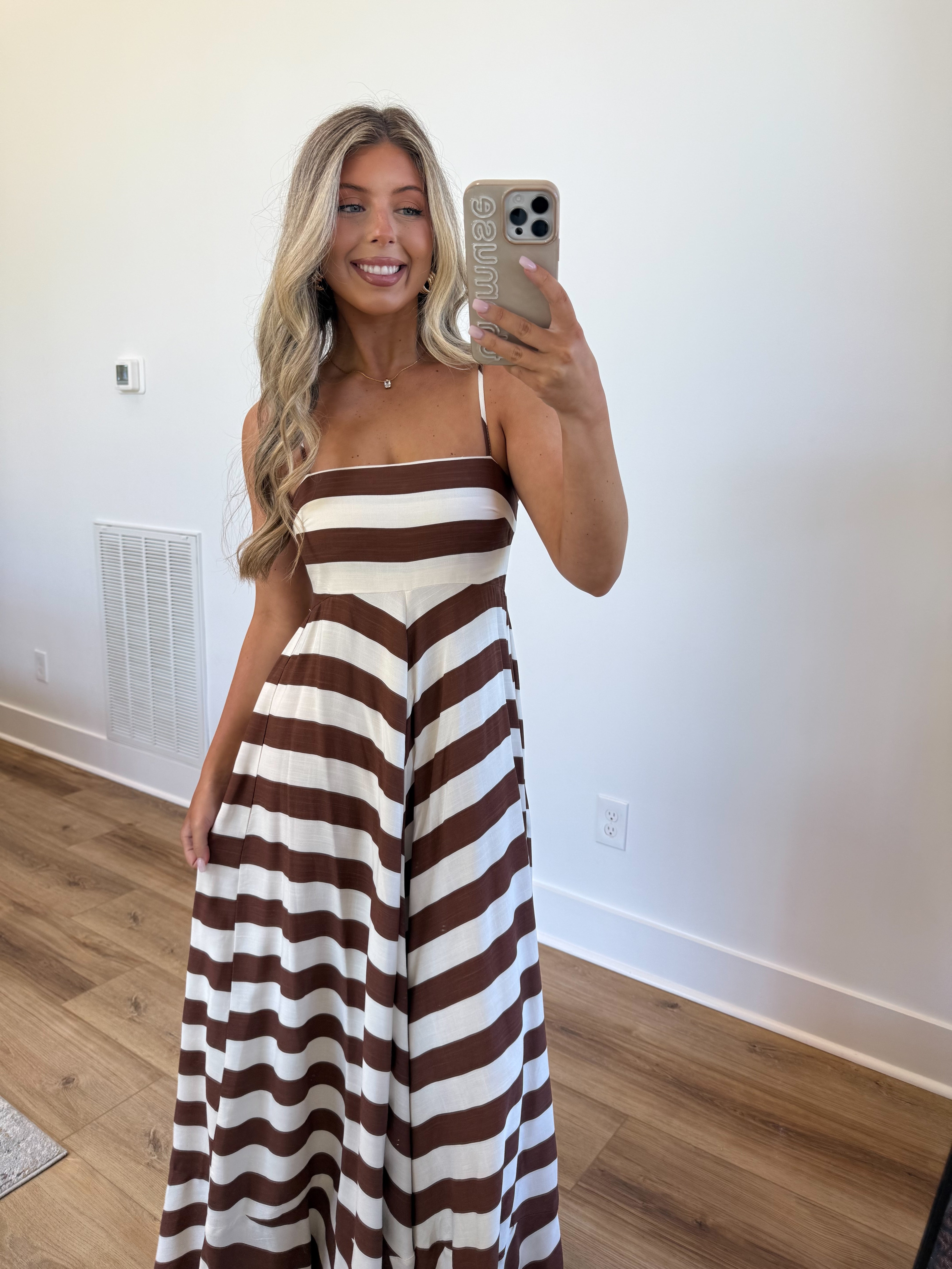Between The Lines Maxi Dress (Brown)