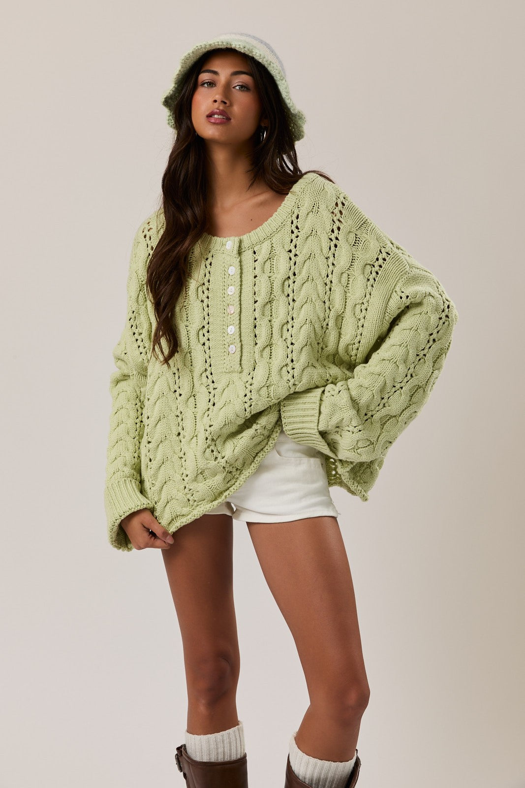 Light Green Cable Knit Sweater