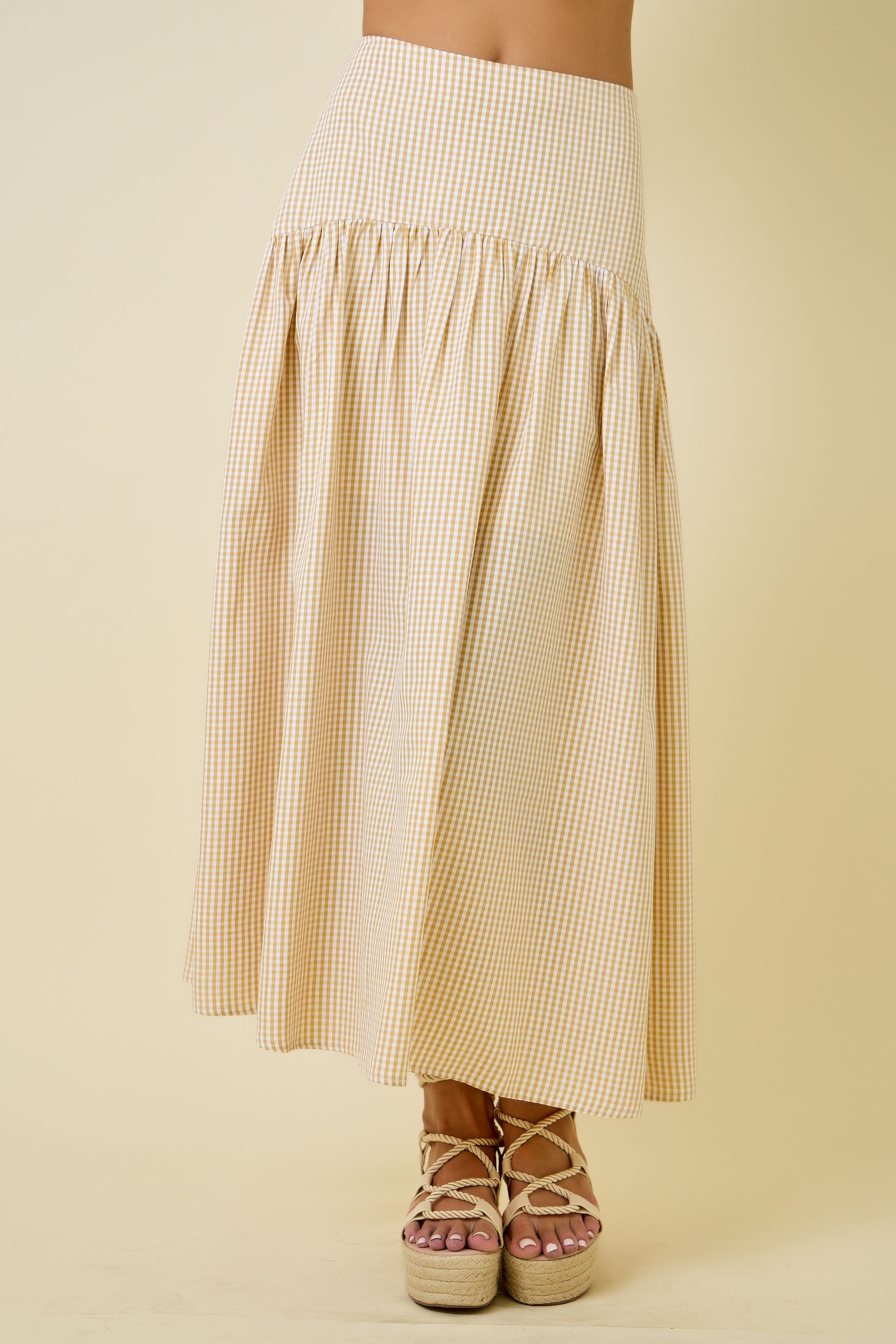 Honey Gingham Midi Skirt