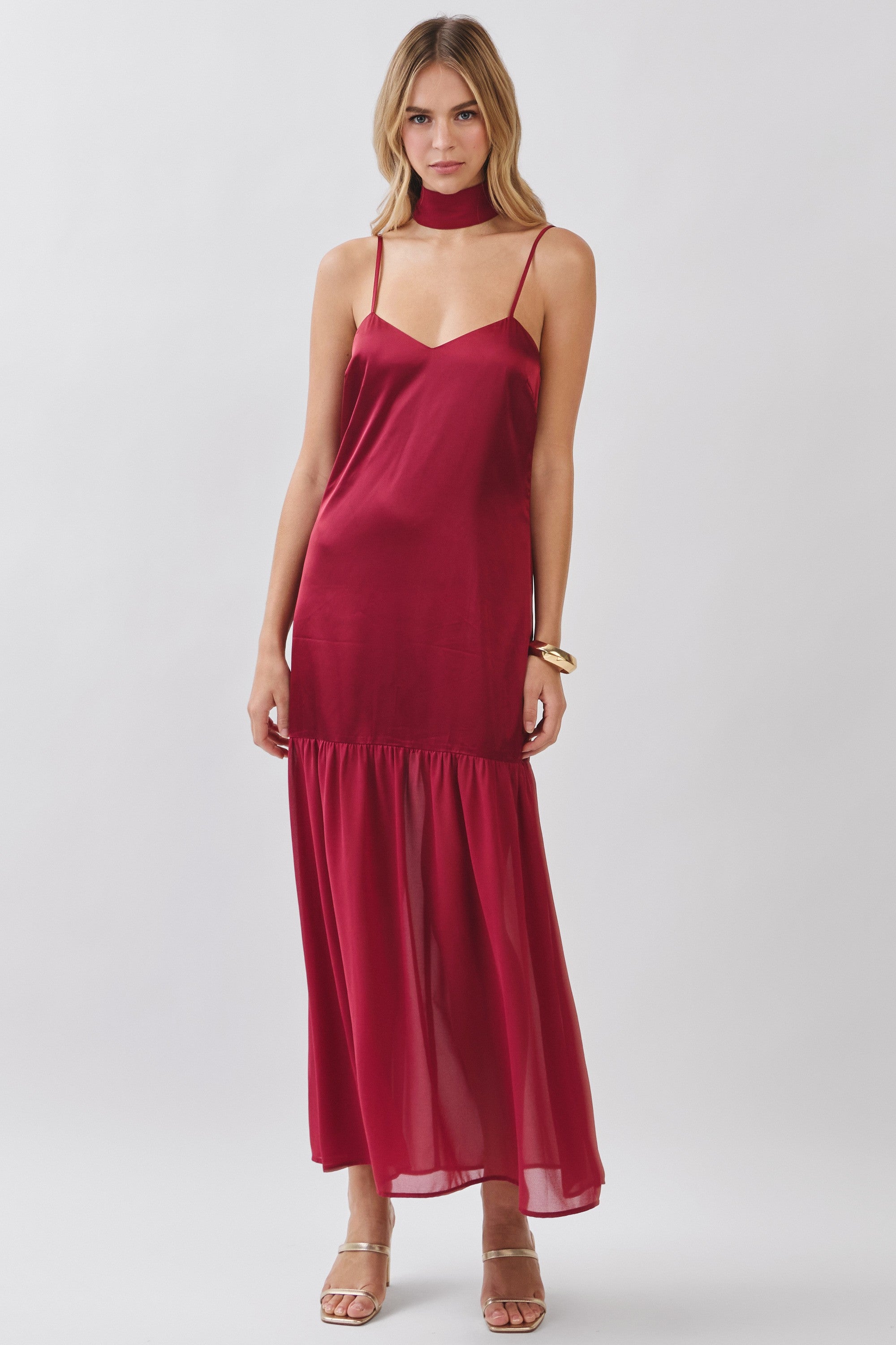 Satin to Sheer Maxi (Burgundy)