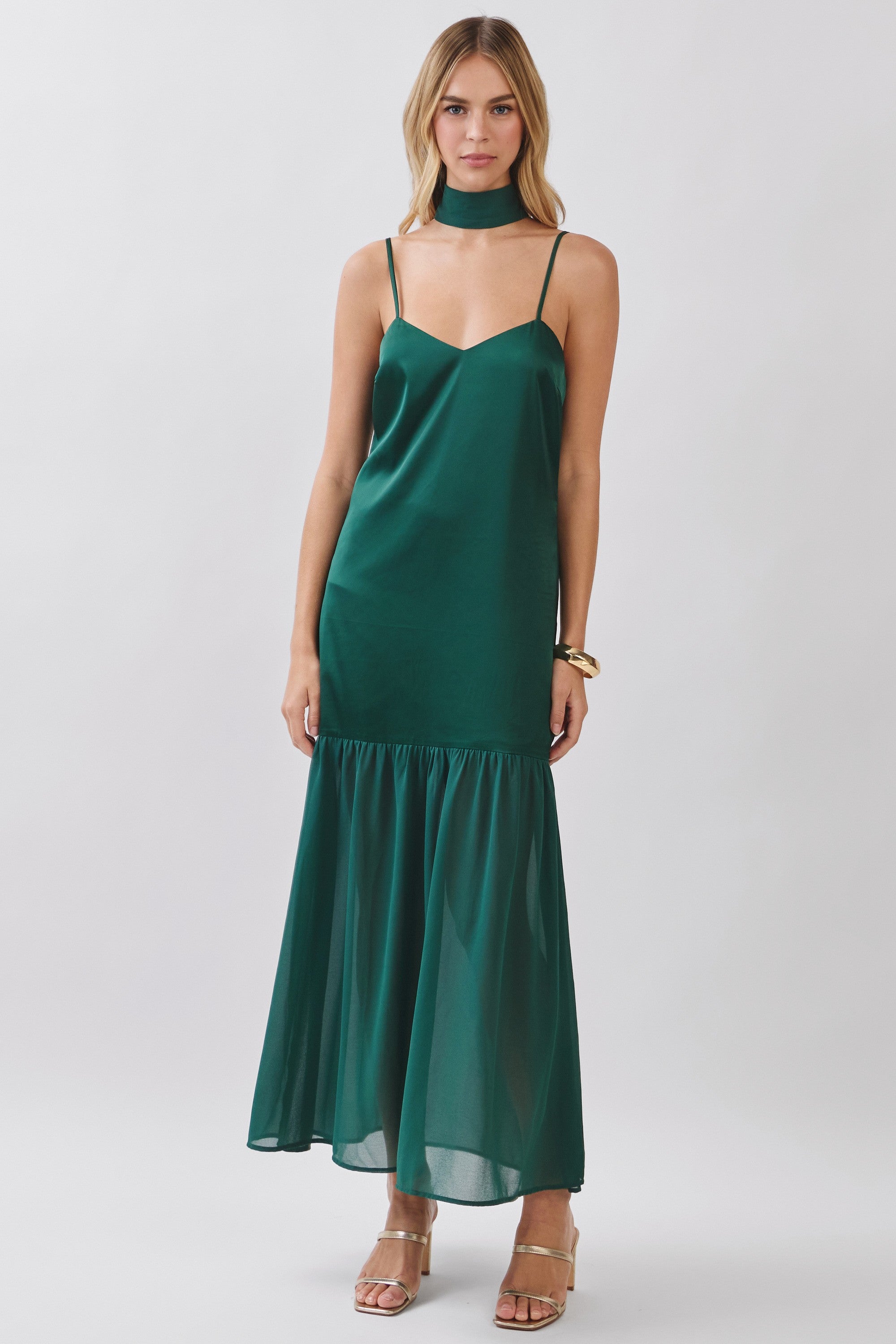 Satin To Sheer Maxi (Hunter Green)