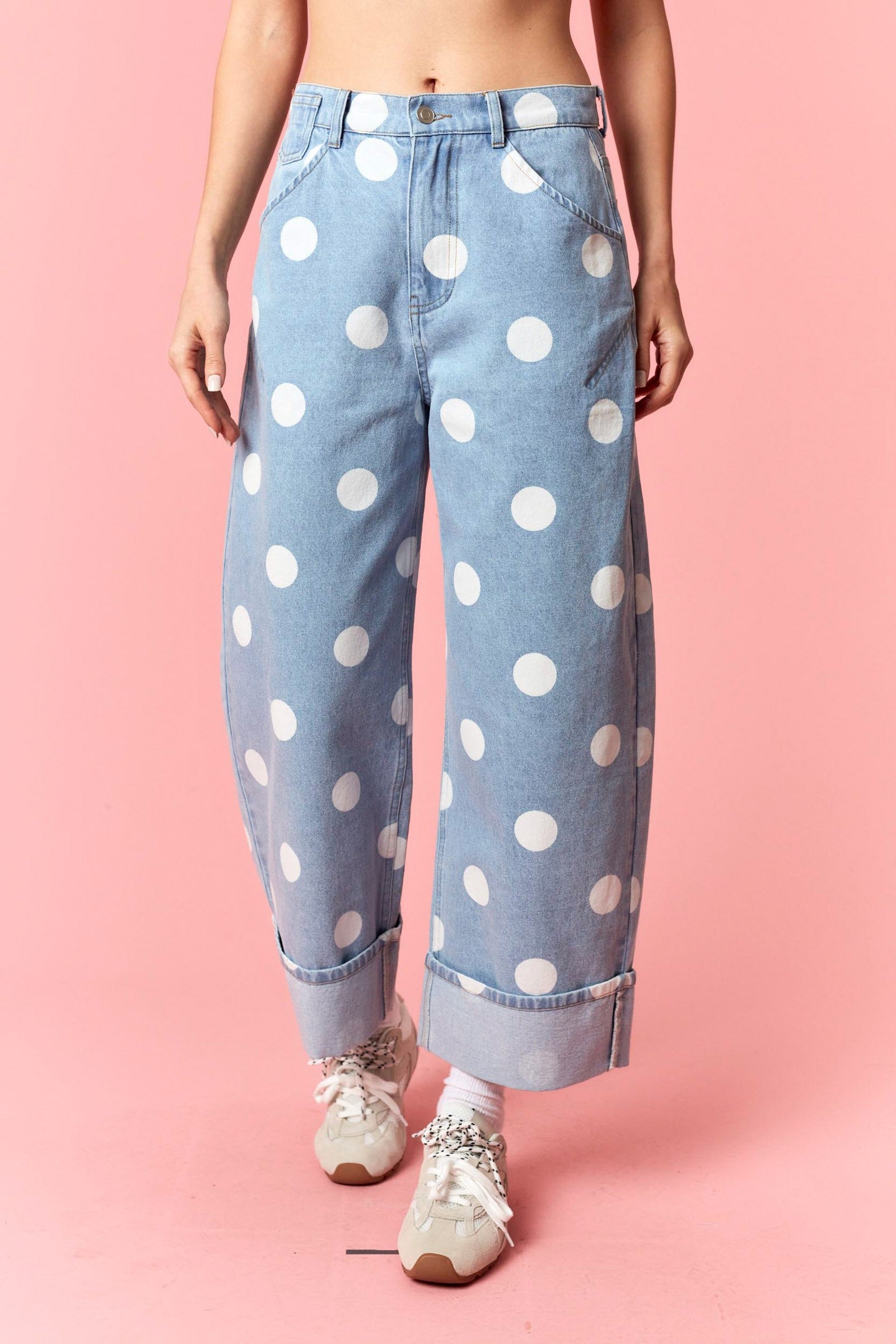 Denim Polka Dot Cuffed Jeans