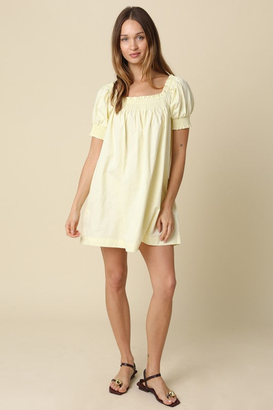 Yellow Smocked Babydoll Dress (Restock)