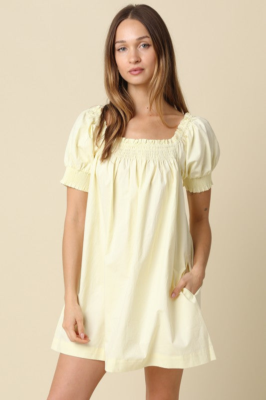 Yellow Smocked Babydoll Dress (Restock)