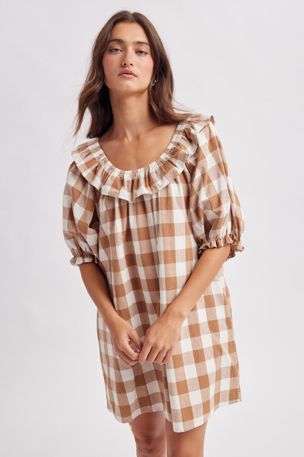 Cinnamon Cream Gingham Mini Dress