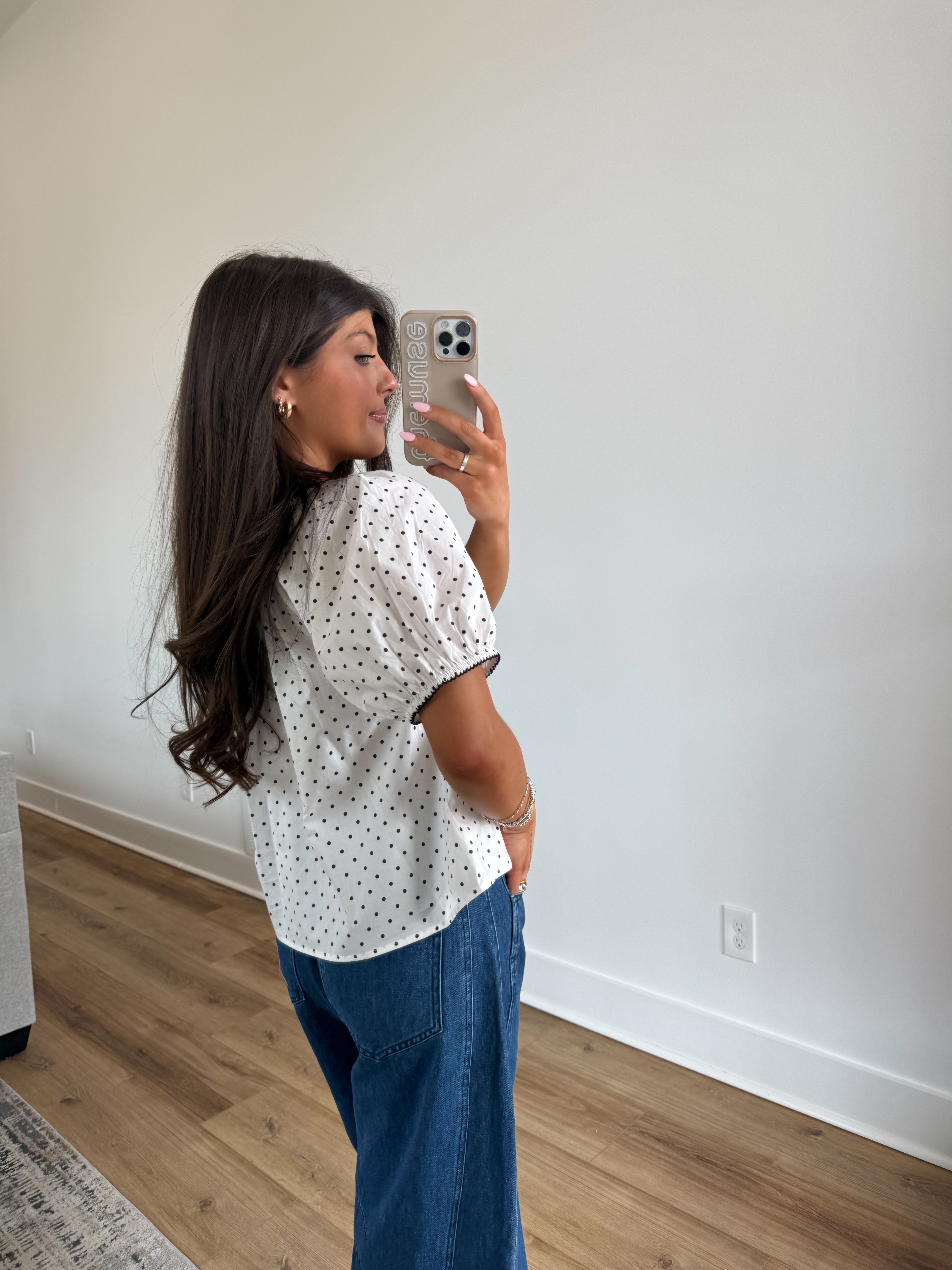 Polka Dot Button Top (White)