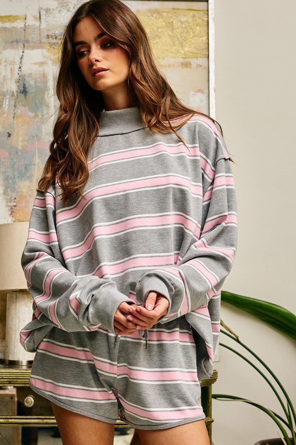 Pink Lines Mockneck