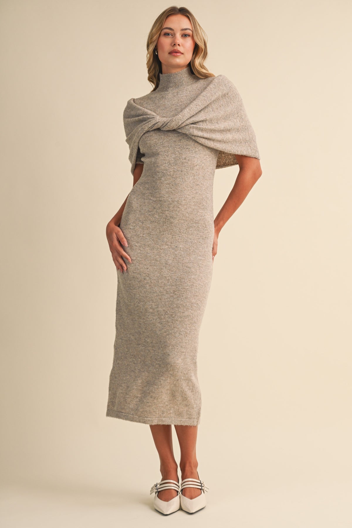 Eloise Shawl Knit Midi Dress