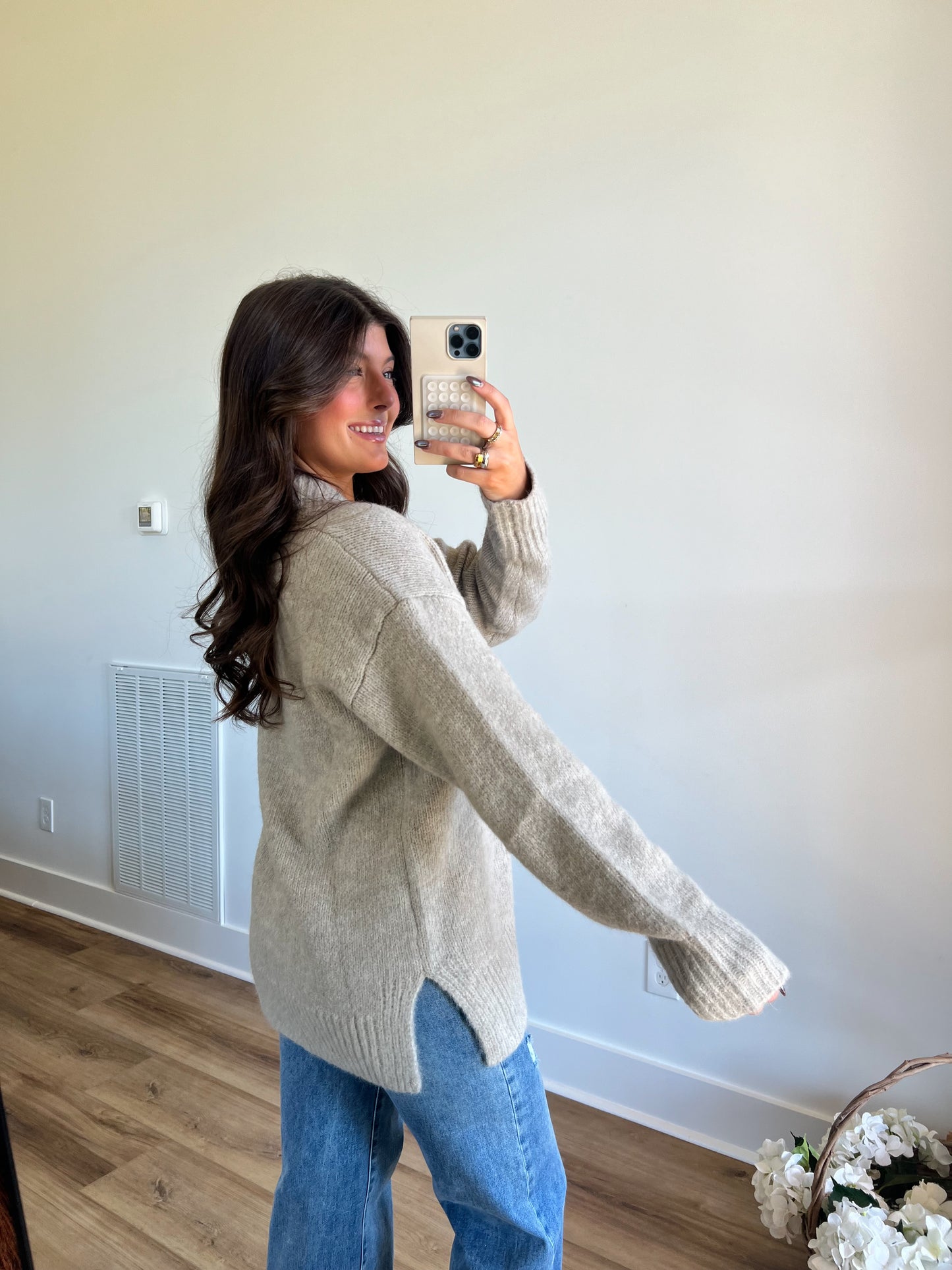 Oatmeal Slouchy V-Neck Sweater