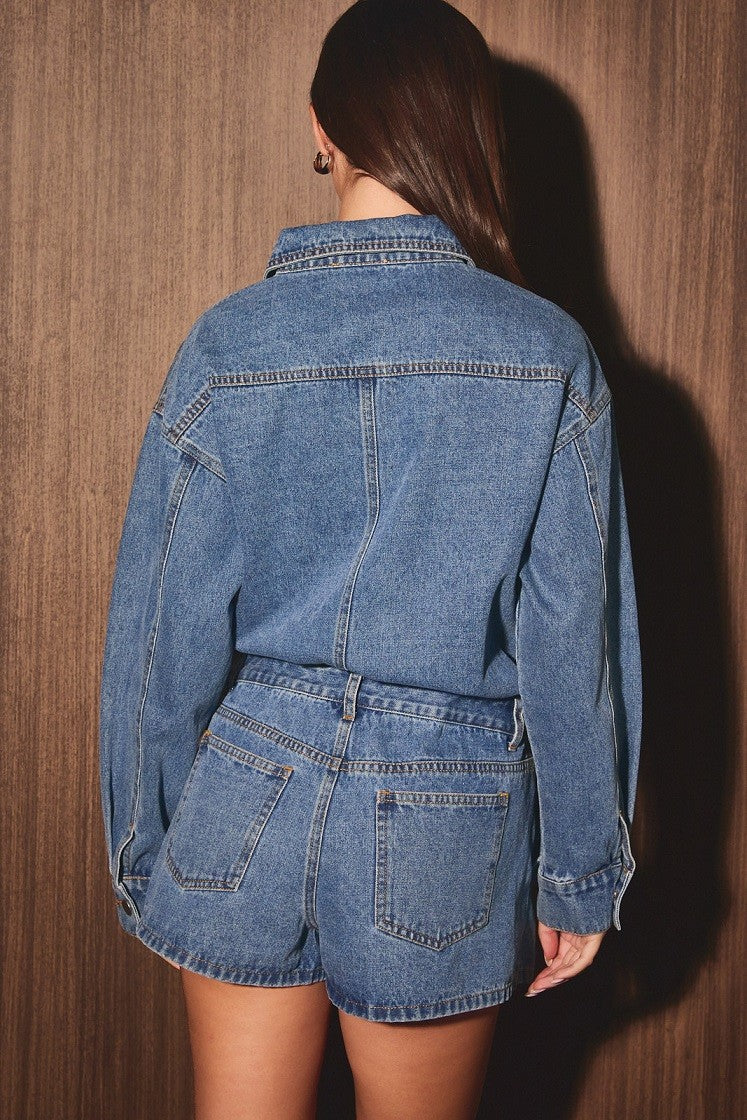 Denim Wrap Skort Romper