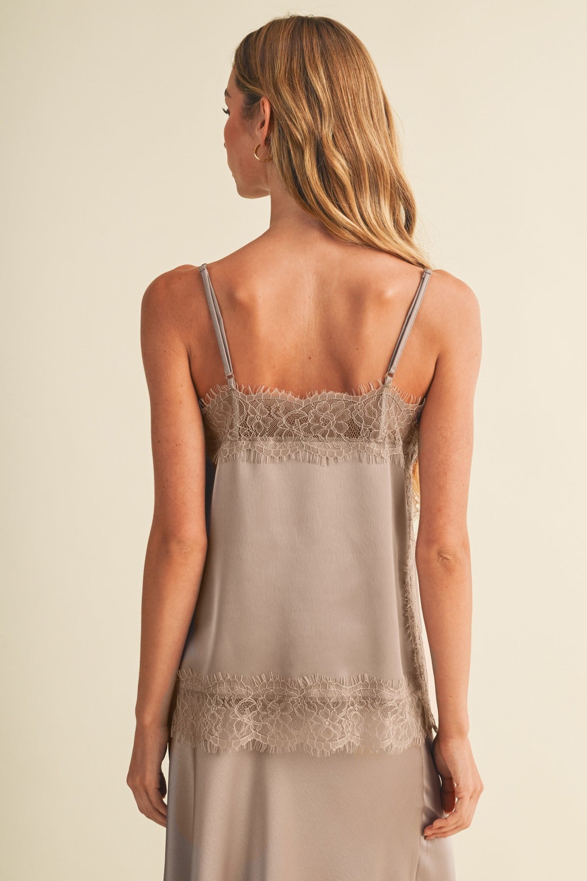 Taupe Satin Lace Trim Set