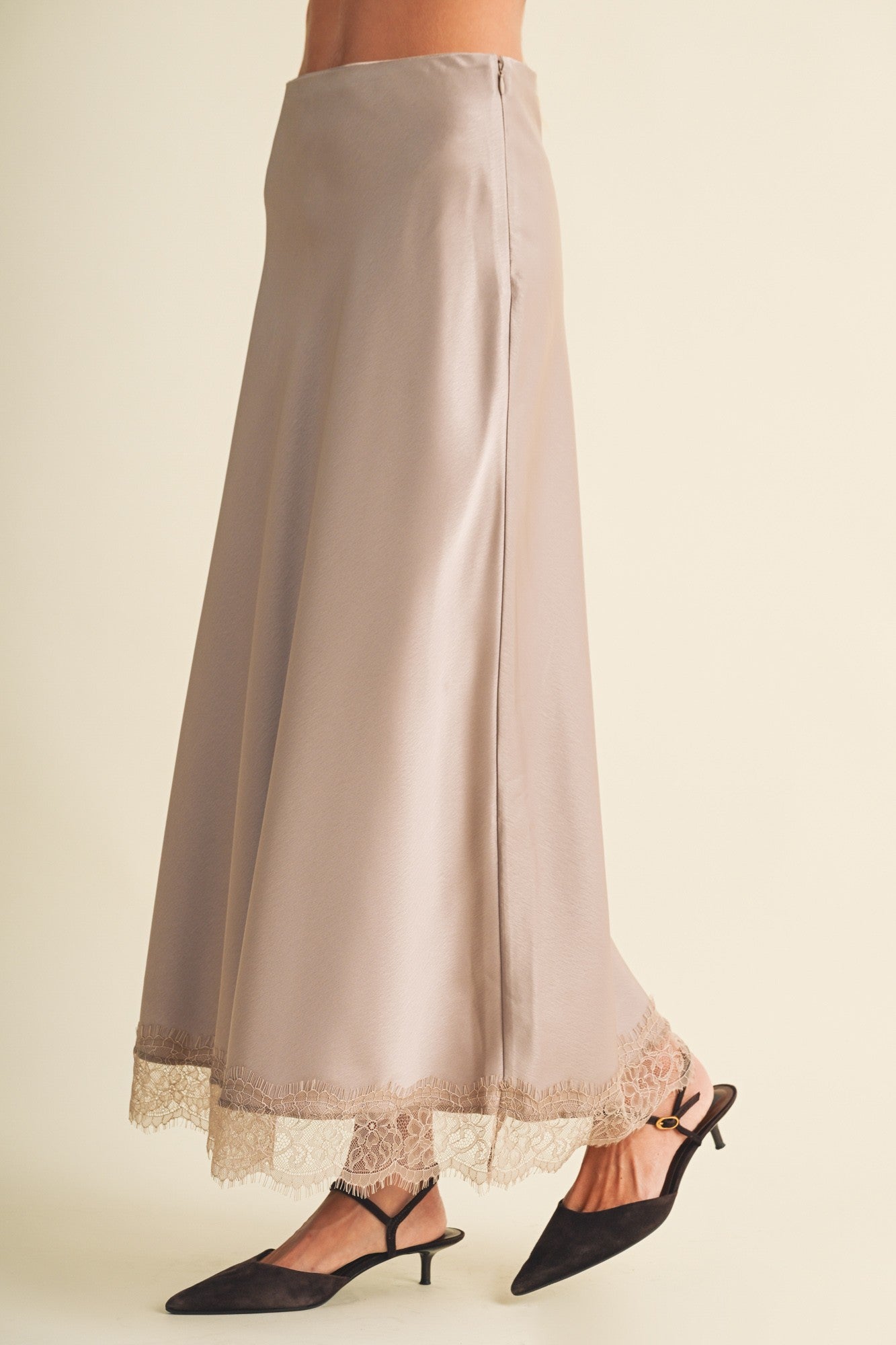 Taupe Satin Lace Trim Set