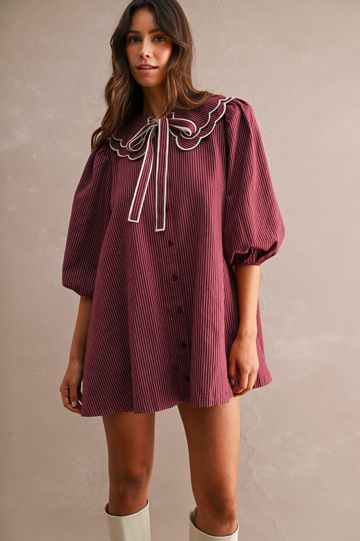 Honor Collared Mini Dress (Burgundy)