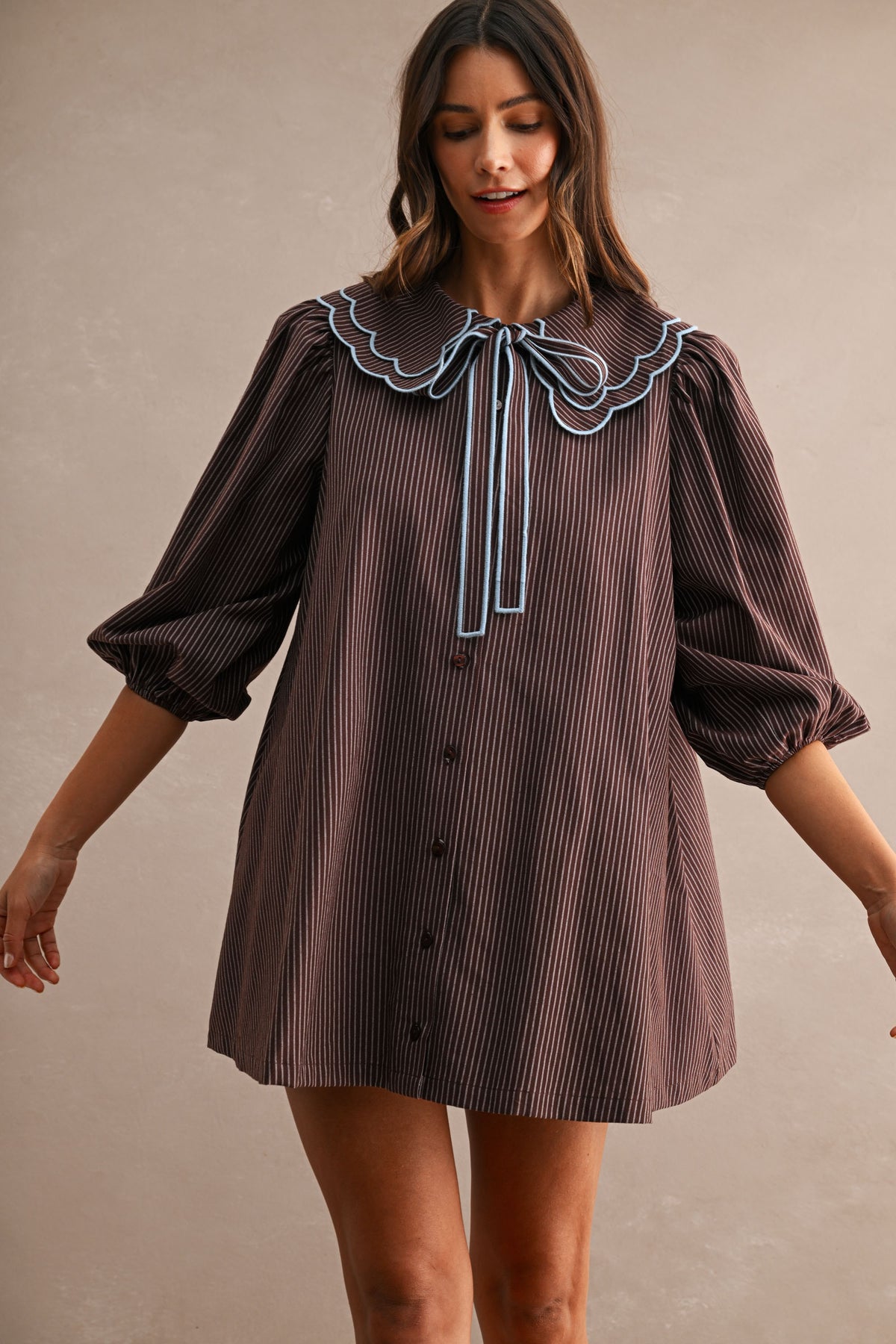 Honor Collared Mini Dress (Chocolate Brown)