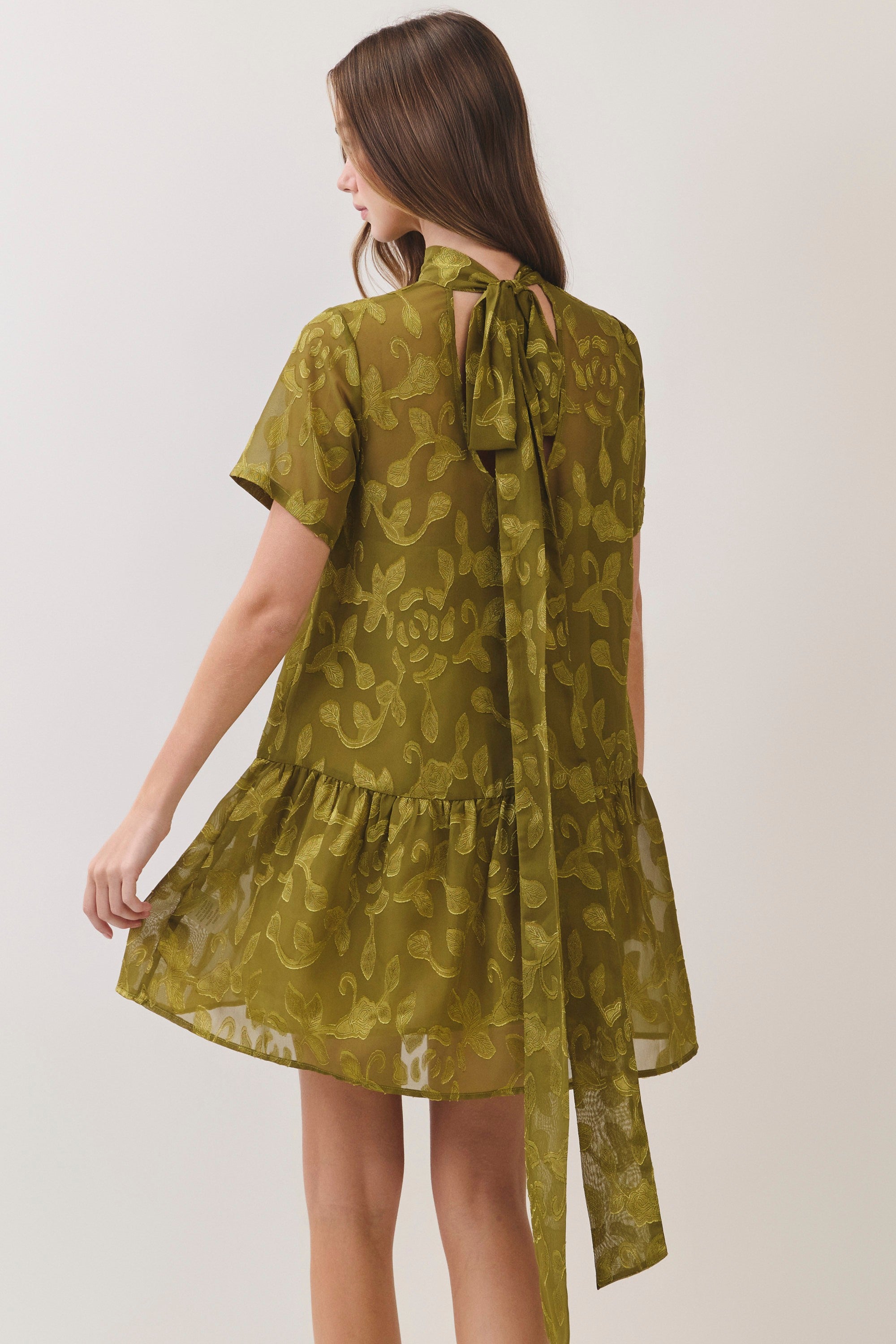 Olive Floral Jacquard Mini Dress