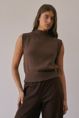 Brown Mock Neck Knit Vest