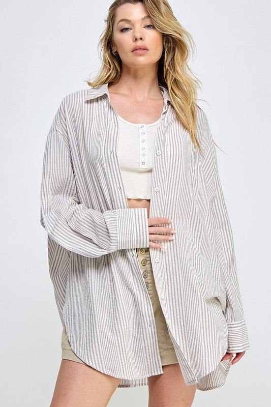 Shoreline Oversized Stripe Button Down Top