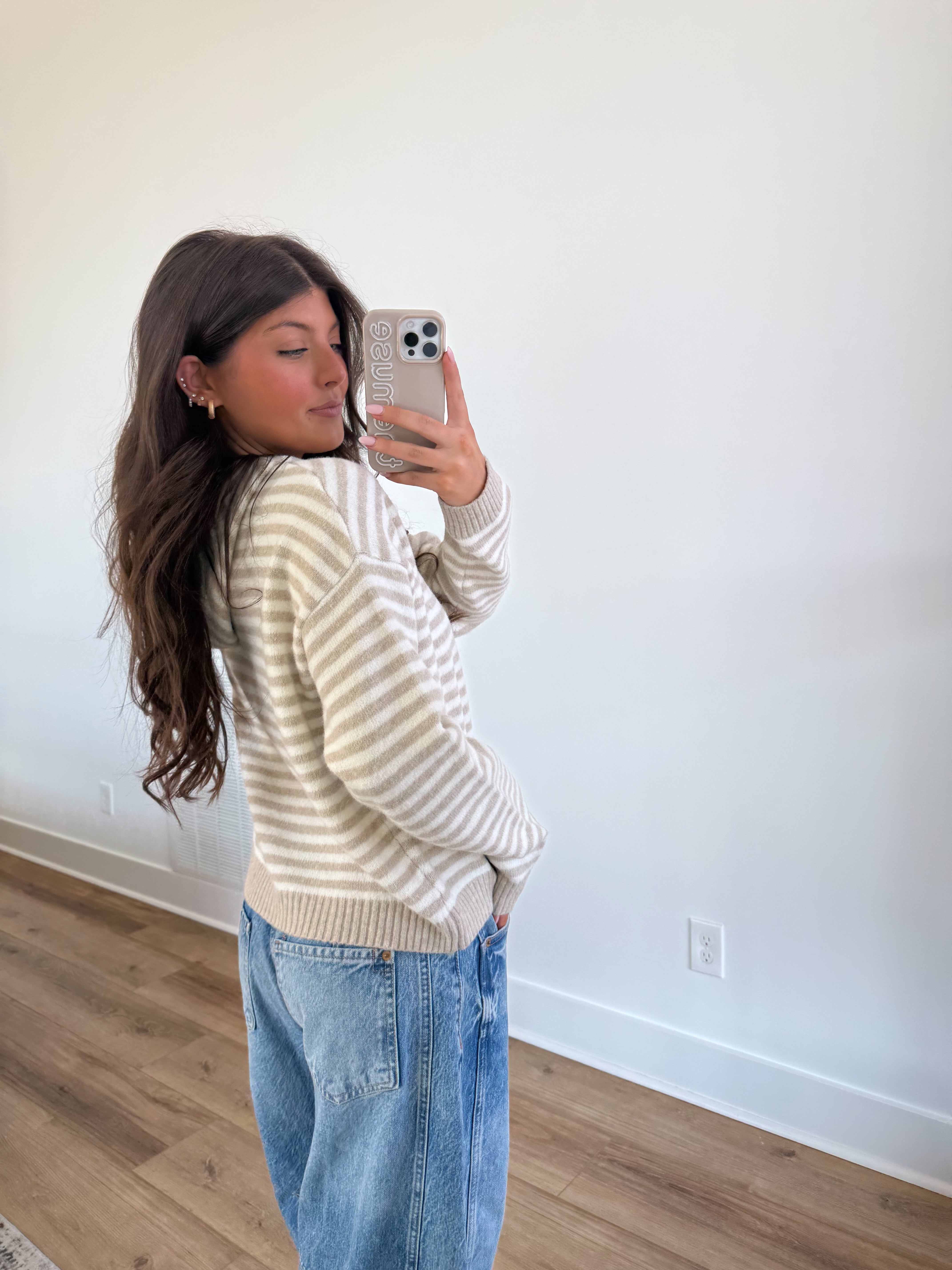 The Maddy Stripe Zip Up (Cream) (Restock)