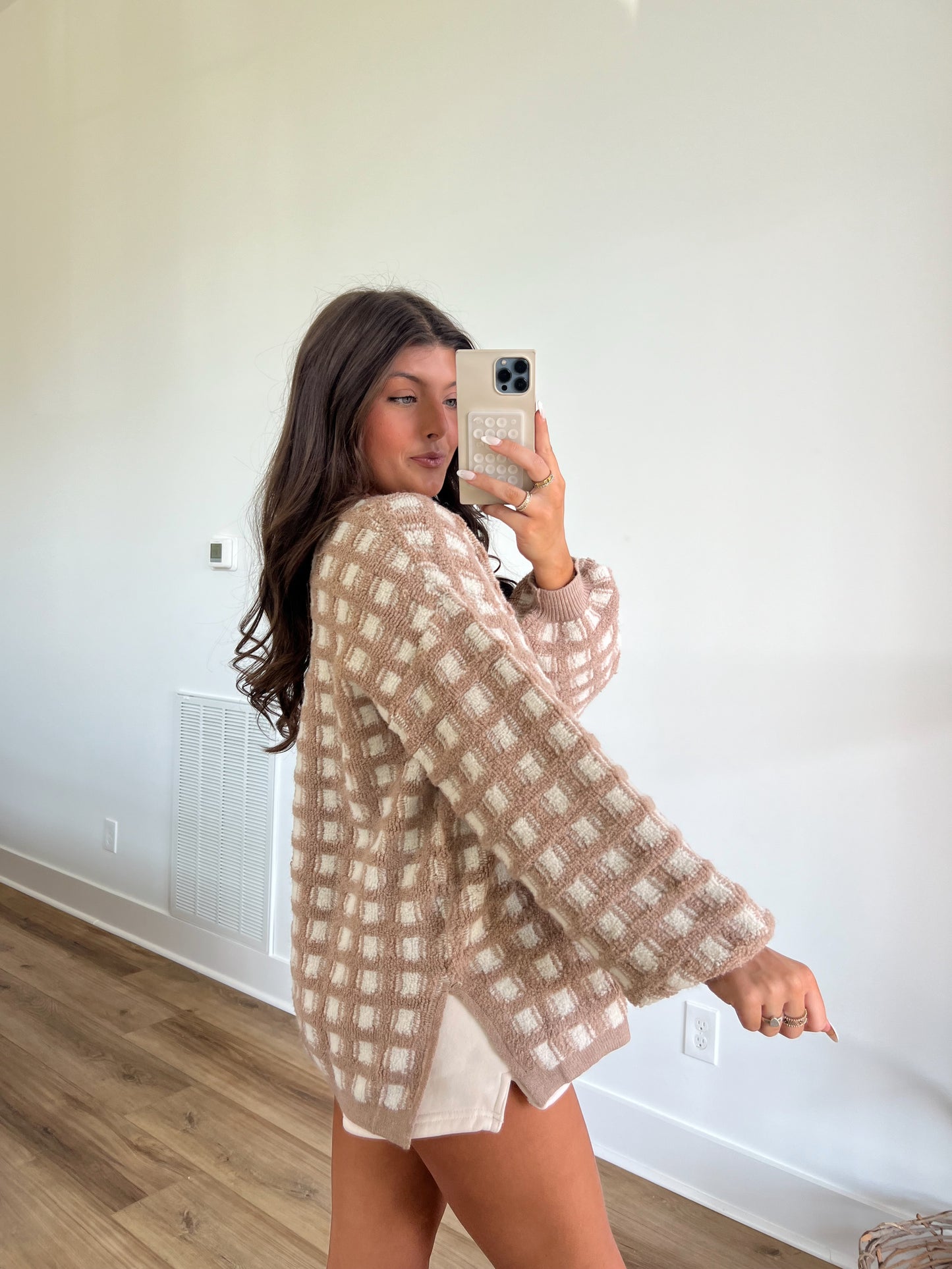 Taupe/Ivory Haddie Checkered Sweater