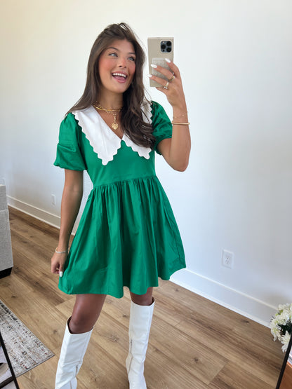 Peter Pan Collar Mini Dress (Kelly Green)