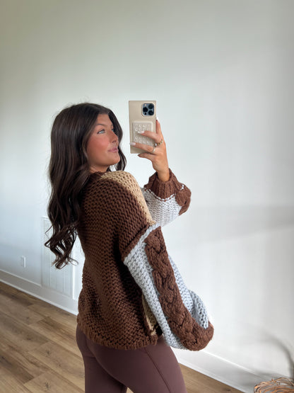 Crochet Chunk Knit Sweater (Taupe Multi)