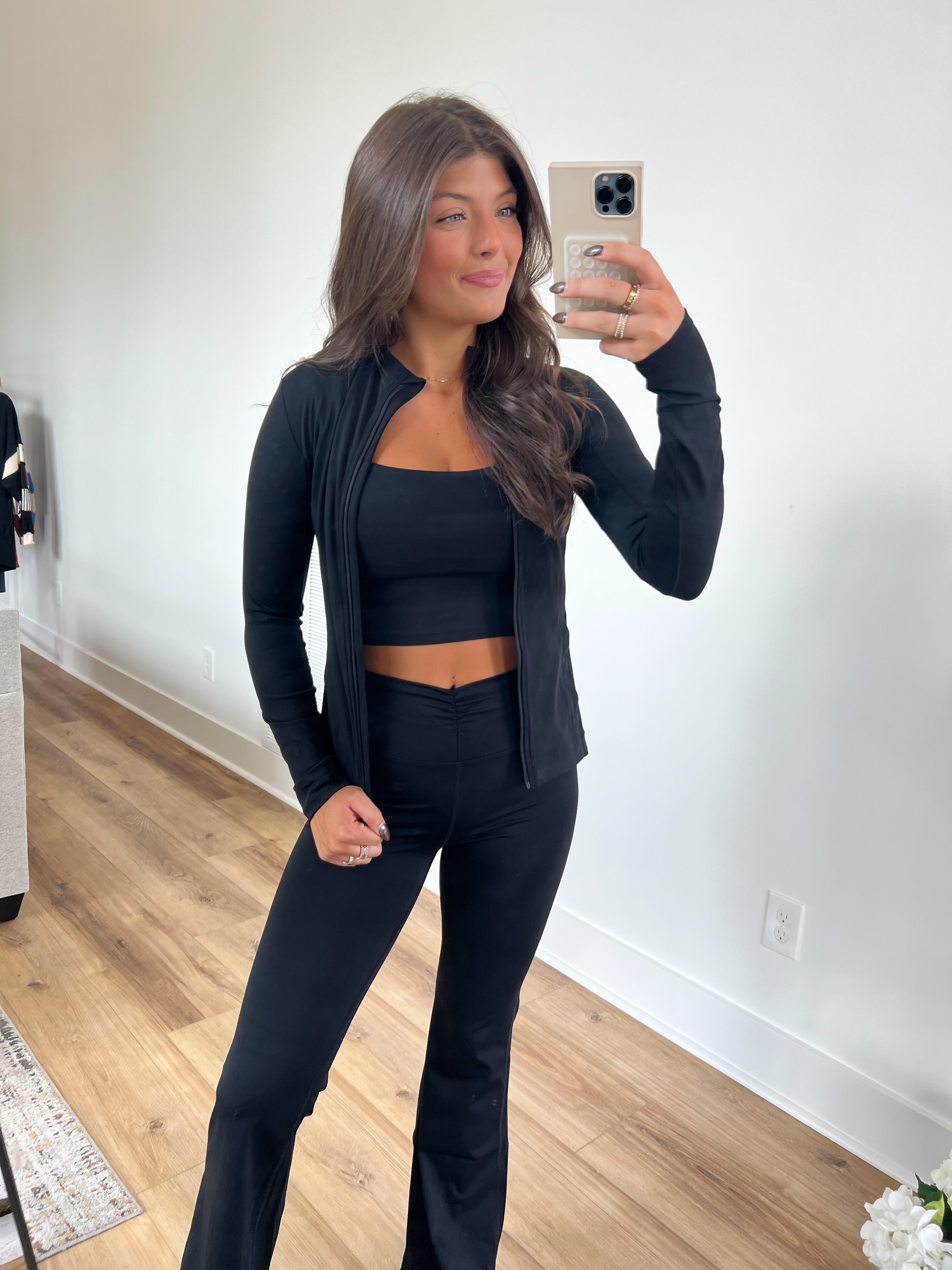 Black Ruched Waist Flare Leggings