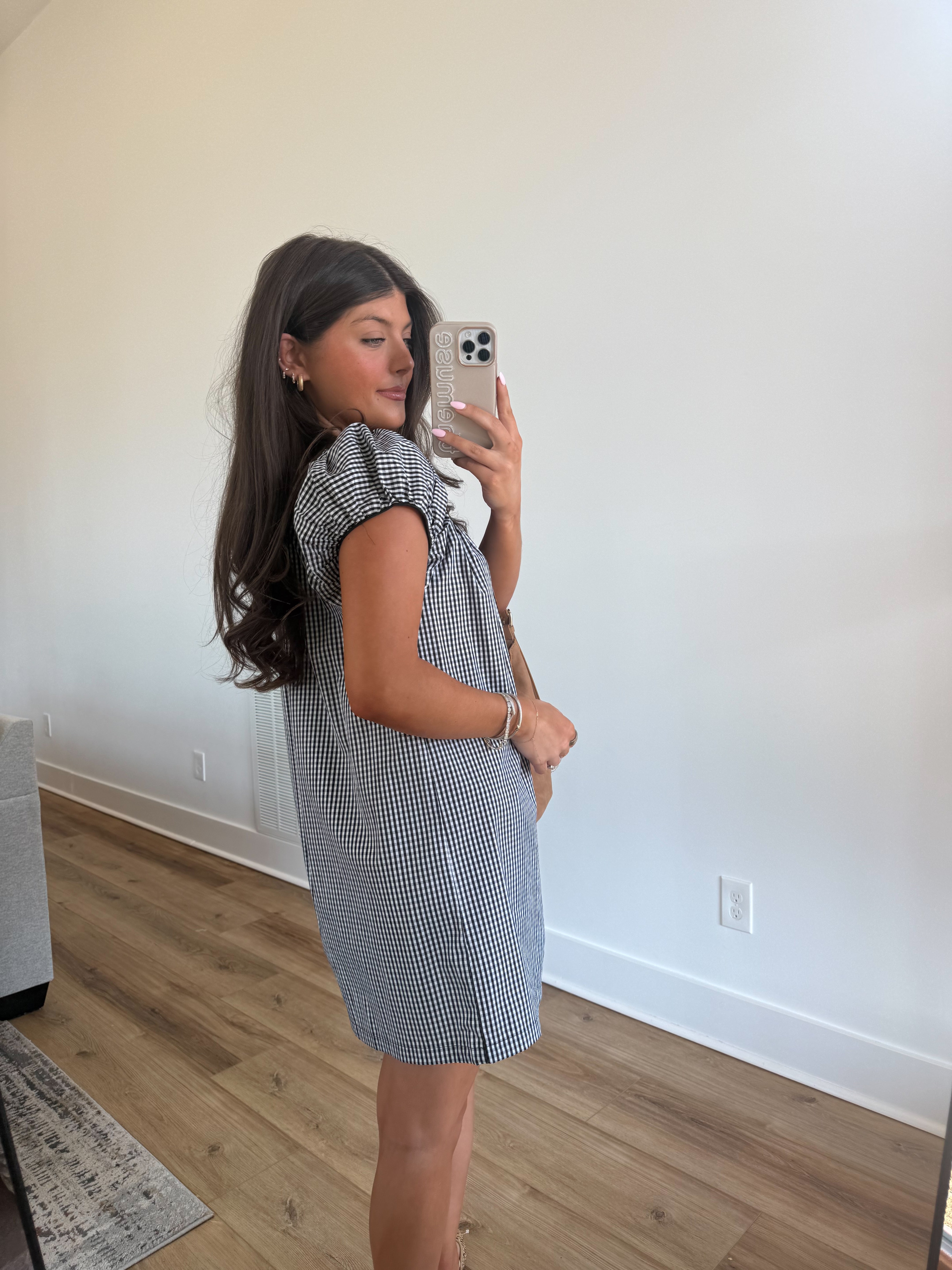 Babydoll Gingham Mini Dress (Black)