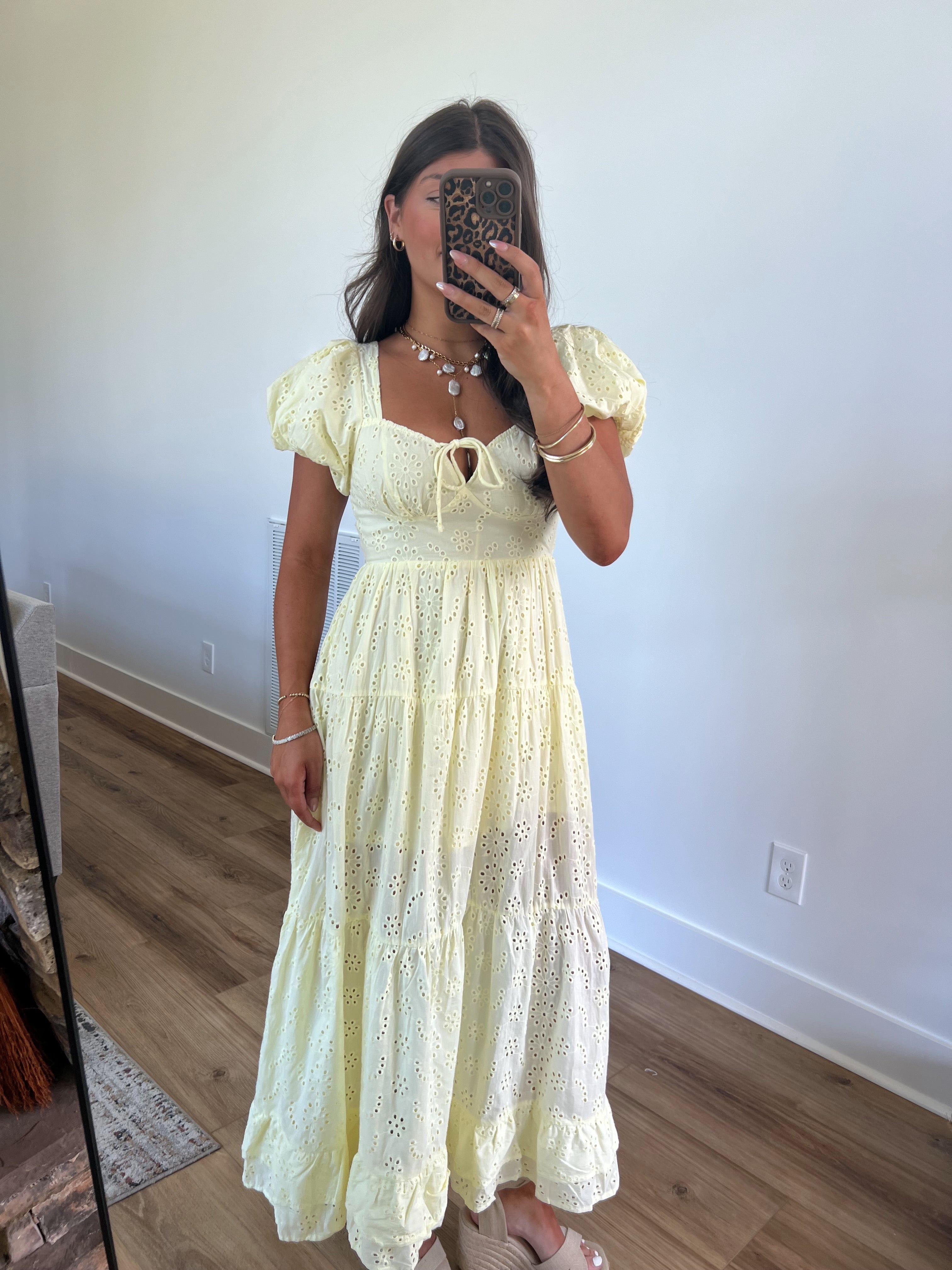 Sweetheart Eyelet Maxi Dress (Yellow)