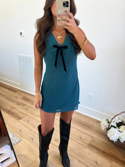 Sunday Turquoise Collared Mini Dress